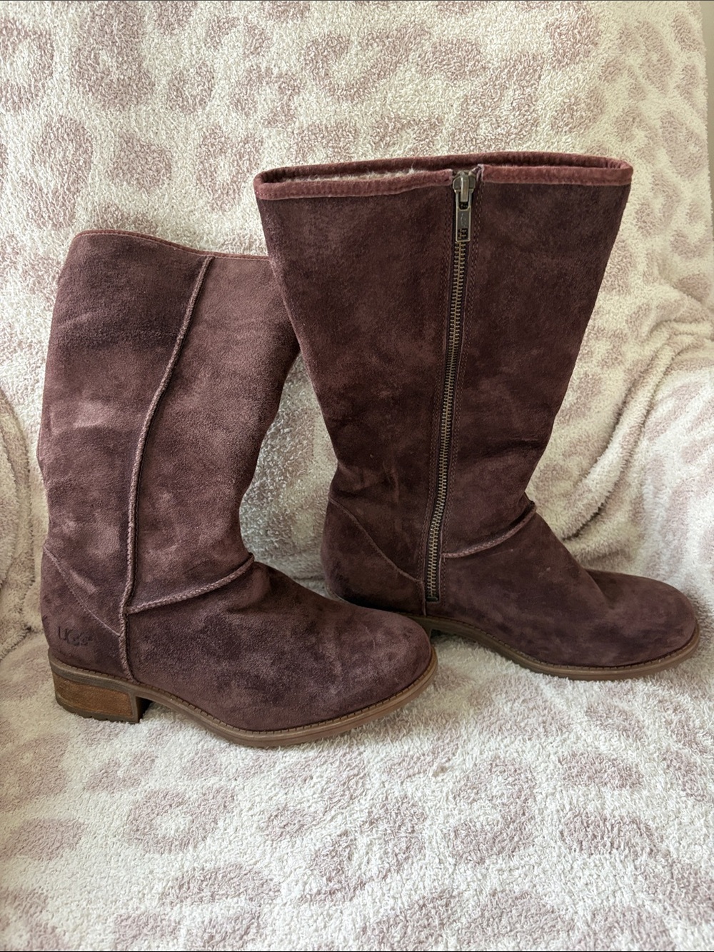 UGG Brown Suede Mid-Calf Zip Heeled Boots - Women's